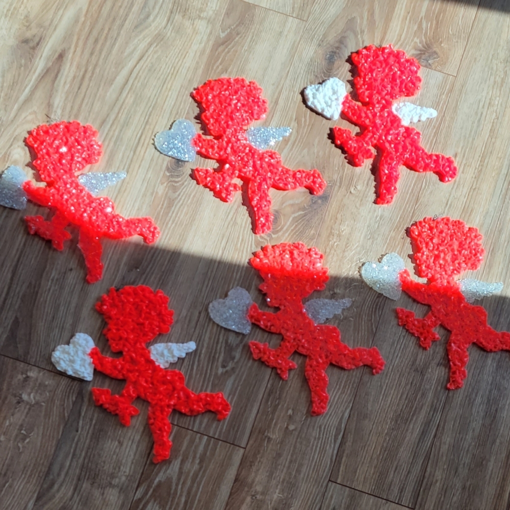 6 Vintage plastic popcorn cupid valentine melted decorations